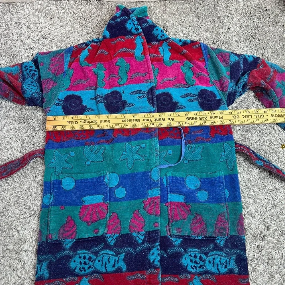 Vintage TJ Lawford Turkish‎ Cotton Terry Cloth Robe Colorful Print Belted Size S